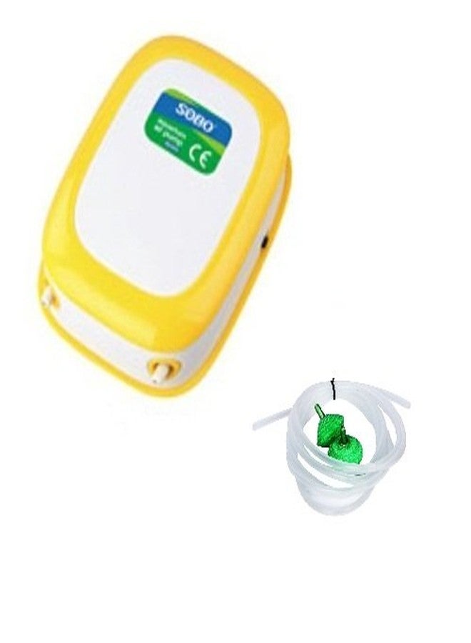 سوبو مضخة هواء لحوض السمك من نوع سوبو ذات فوهتين مع أنبوب هواء بطول 3 أمتار وحجرين هوائيين من شركة جاينسونز (SB-9905) - Image 1